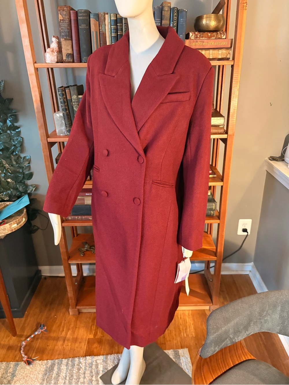 Avec Les Filles Double-Breasted Women's Long Coat in Merlot (Darker In Person)